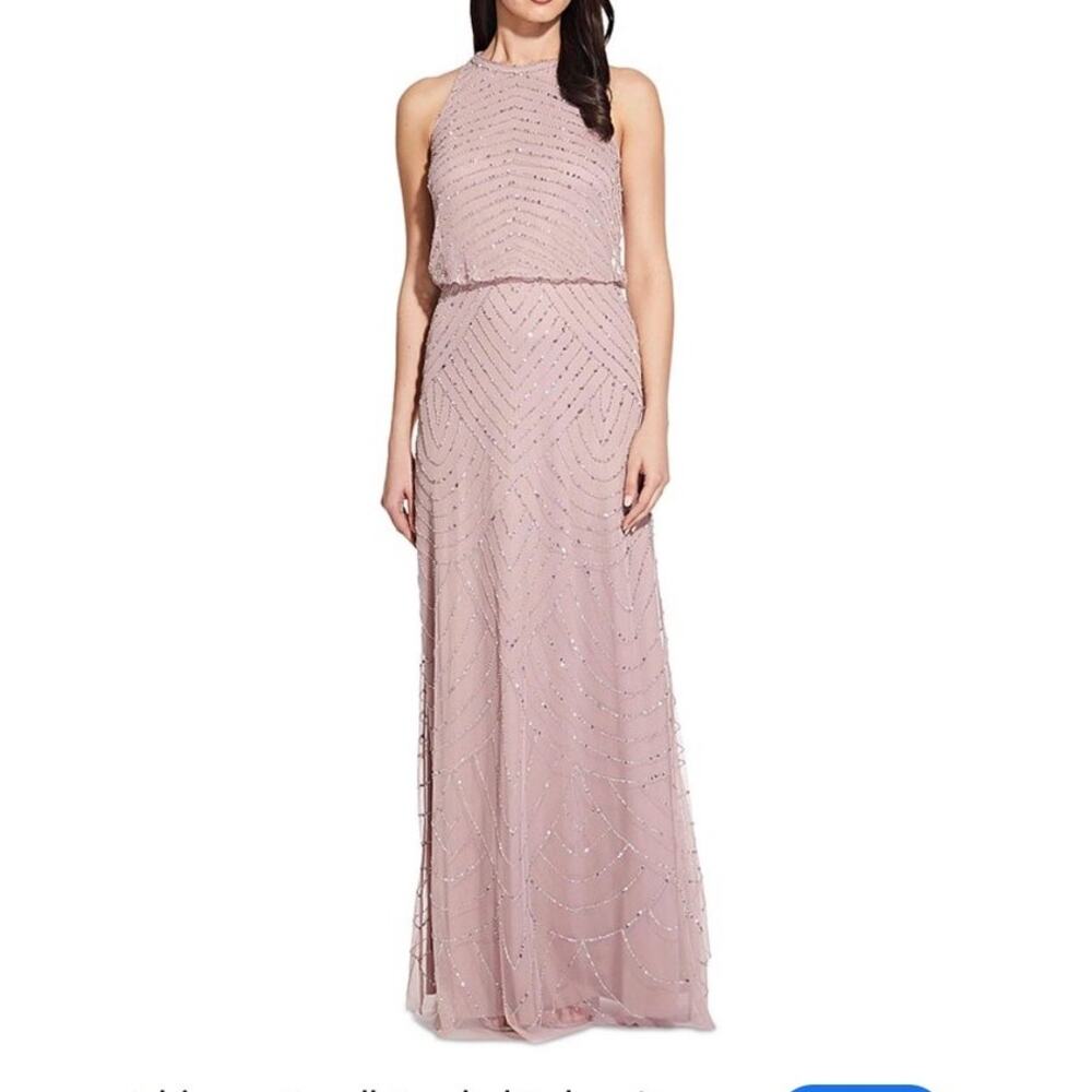 Adrianna Papell  Art Deco Blouson Beaded Halter Gown Women's Size 4